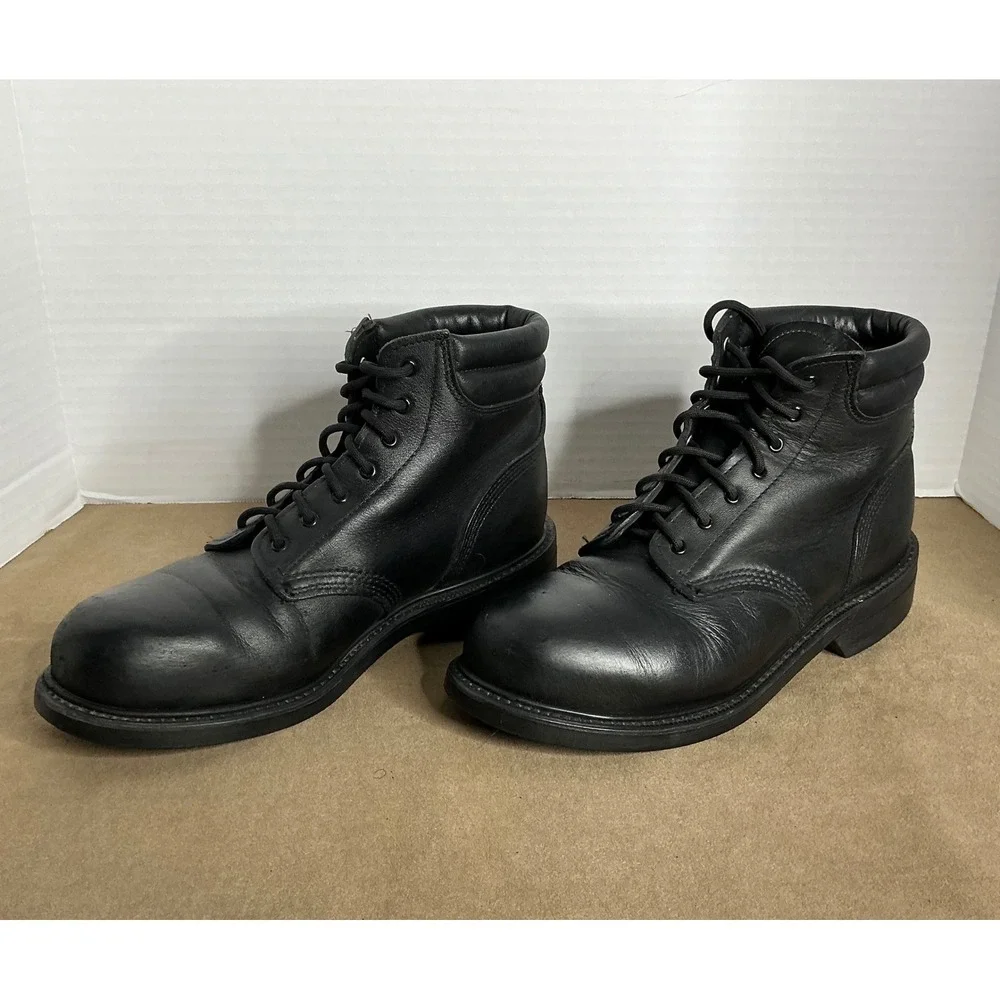 Men's Black‎ Leather Work Boots – Lace Up, Oil Resistant Sole, Size ~11/11.5